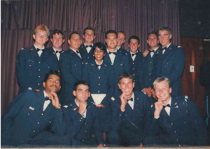 A photo taken during our studies.  here you can see some of the legendary Air Force friends who had such a big influence on teh church plant.  In this photo: myself, Hendrik Redelinghuys, Henno Kriel, Wim van der Merwe, and Corne Smith.   Johan Appelgrein is not on this photo. SG Ferreira, Barry Drotche, Christo Versteeg also joined later. 